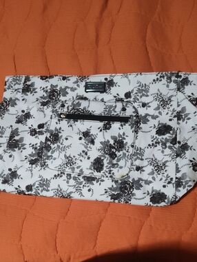 Belle Russo Black & White Floral Tote Bag with Front Zip Pocket
